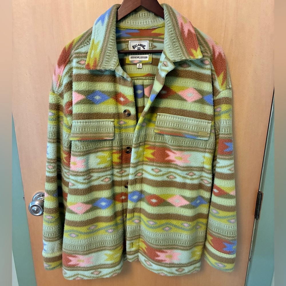 Billabong Olive Green Multi-Pattern Teddy Fleece Jacket